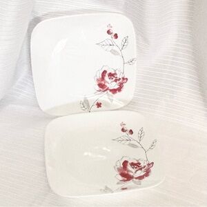 Set of 2 Corelle Blushing Rose Square 9” Salad Bread Dessert Plates